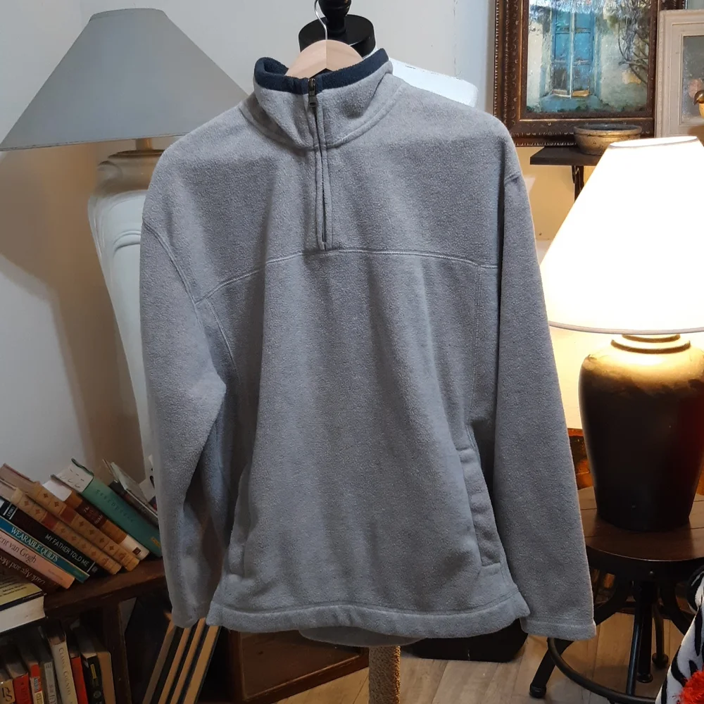 Mens Pullover Sweater Winter weather sz L St Johns b45 Gray zip long sleeve Warm